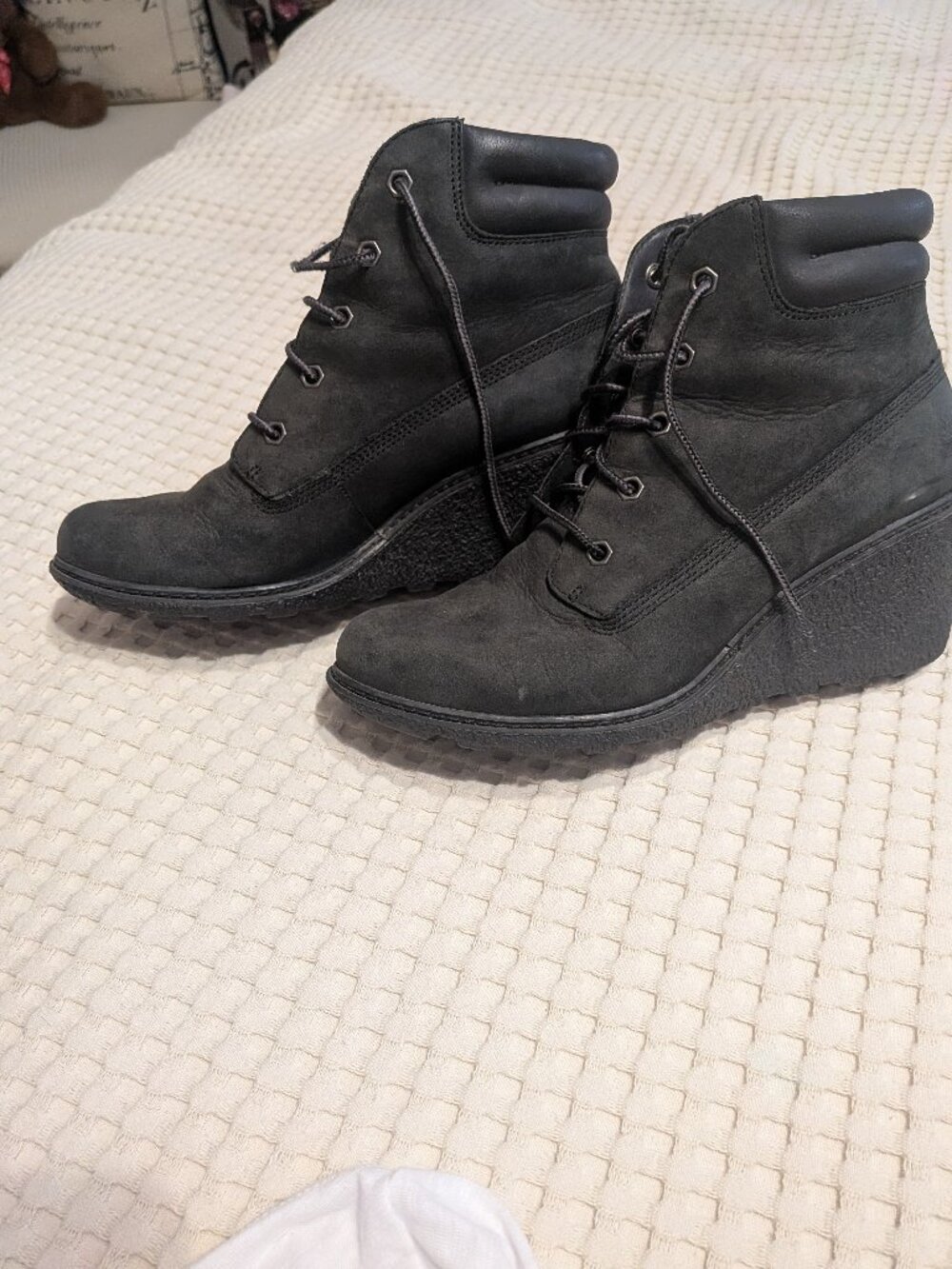 Timberland Boots Womens 8 Earth Keepers Lace Up Wedge Ankle Leather Hiking Black